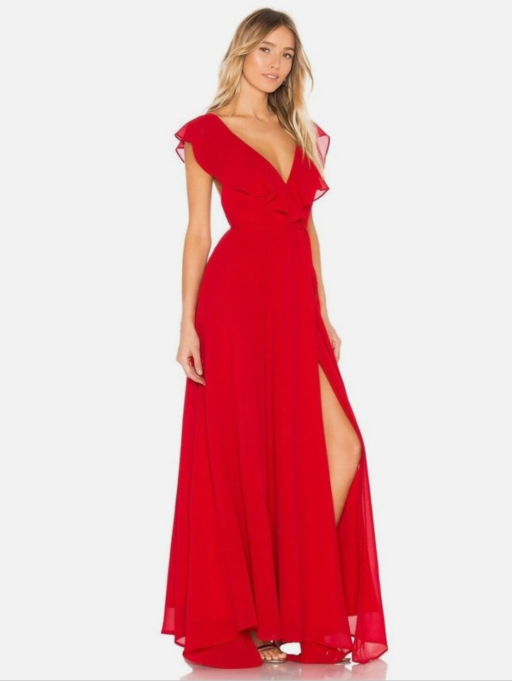 Yumi Kim Full Bloom Red Ruffled V-Neck Maxi Dress